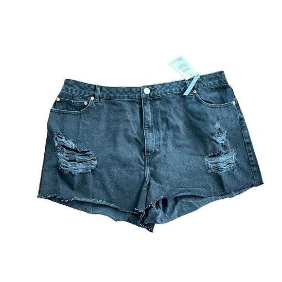 Asos Womens Denim Shorts Plus Size UK 22 High Rise Black Wash Jean Cut-Off NWT - Picture 1 of 8
